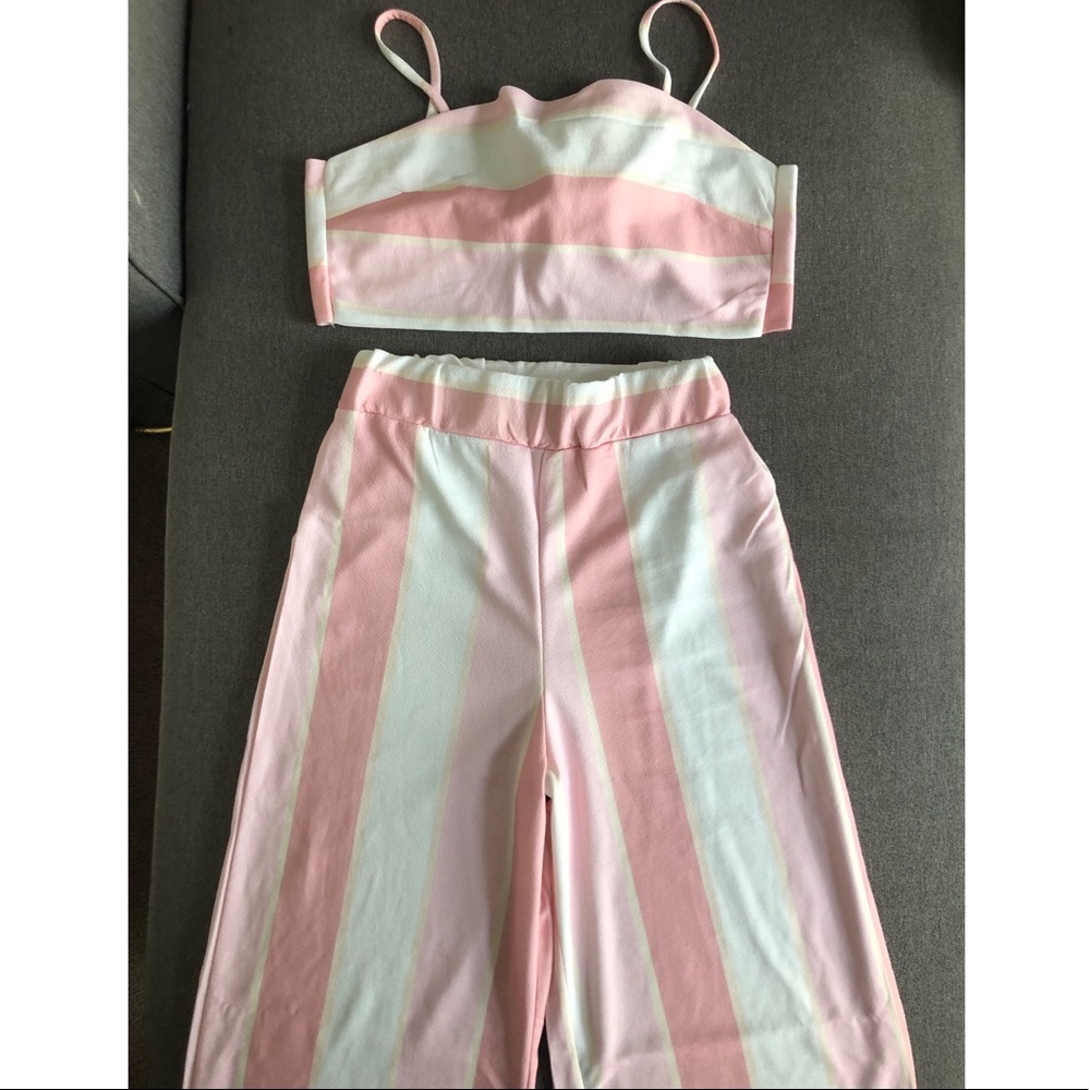 Pink & white striped 2 piece set